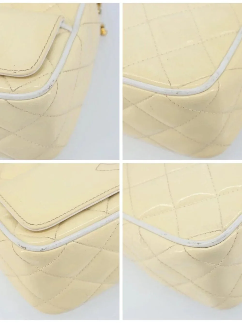 CHANEL Chain Shoulder Bag Patent leather Beige Gold CC Auth ka3145